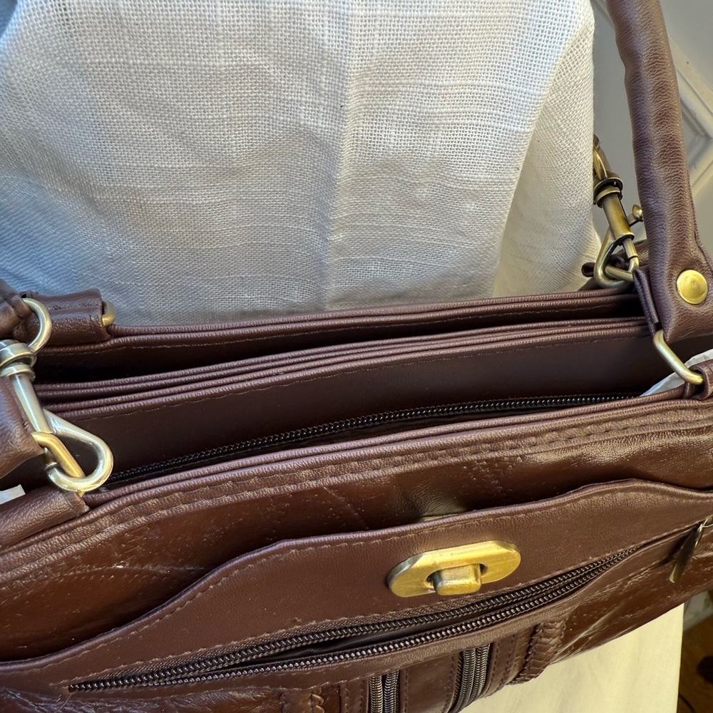 Vintage Elegant Brown Patchwork Leather Handbag - image 3
